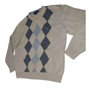 US Polo Assn Argyle Sweater Mens XXL 2XL Tan Gray Argyle cotton